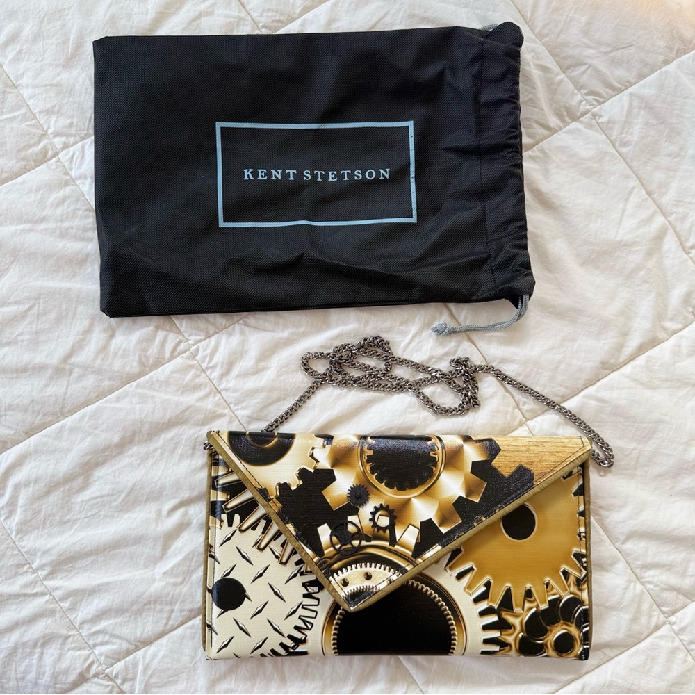 Kent Stetson Gold and Black Gears Steampunk Clutch - no longer available!